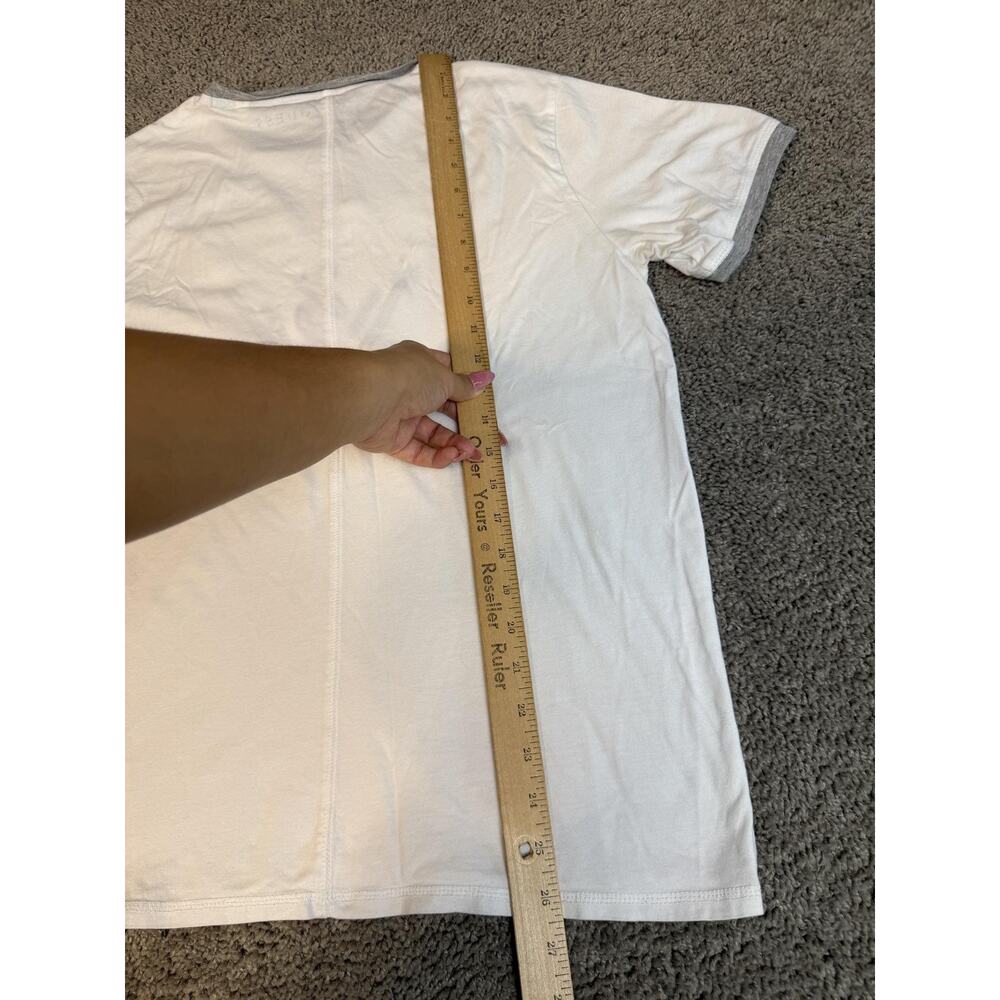 GUESS Shirt Mens S White Ringer Triangle Logo Crew Neck Cotton Modal Slim Fit - Picture 6 of 10